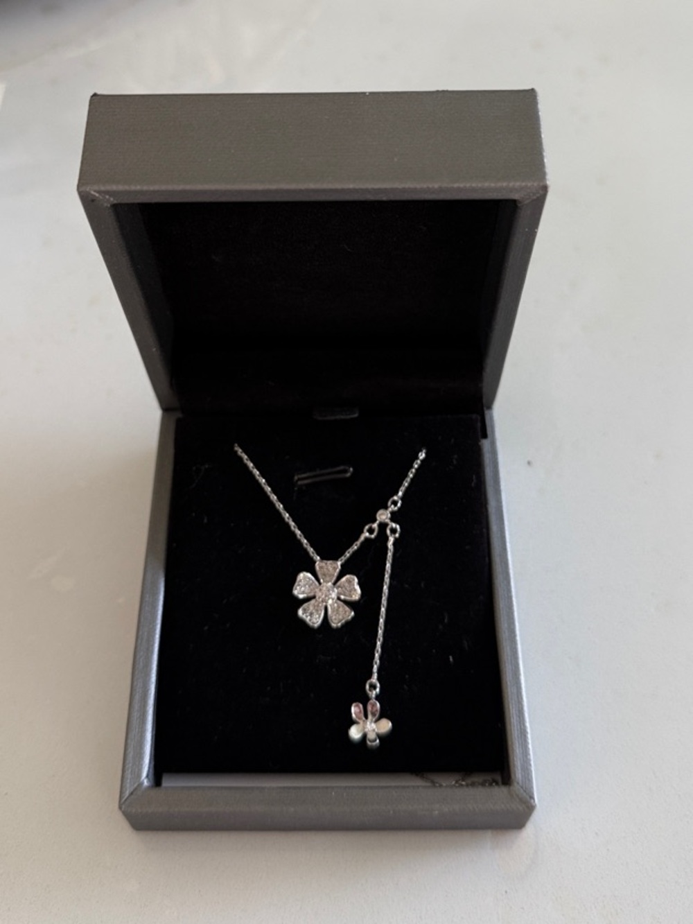 Sterling Silver Clover Pendant Necklace in Silver - Sparkling Floral Drop - Picture 2 of 3